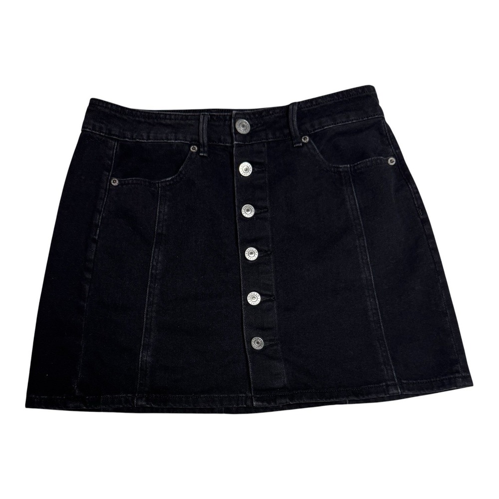 American Eagle High Rise A Line Black Denim Mini Skirt Sz 4 Button Front